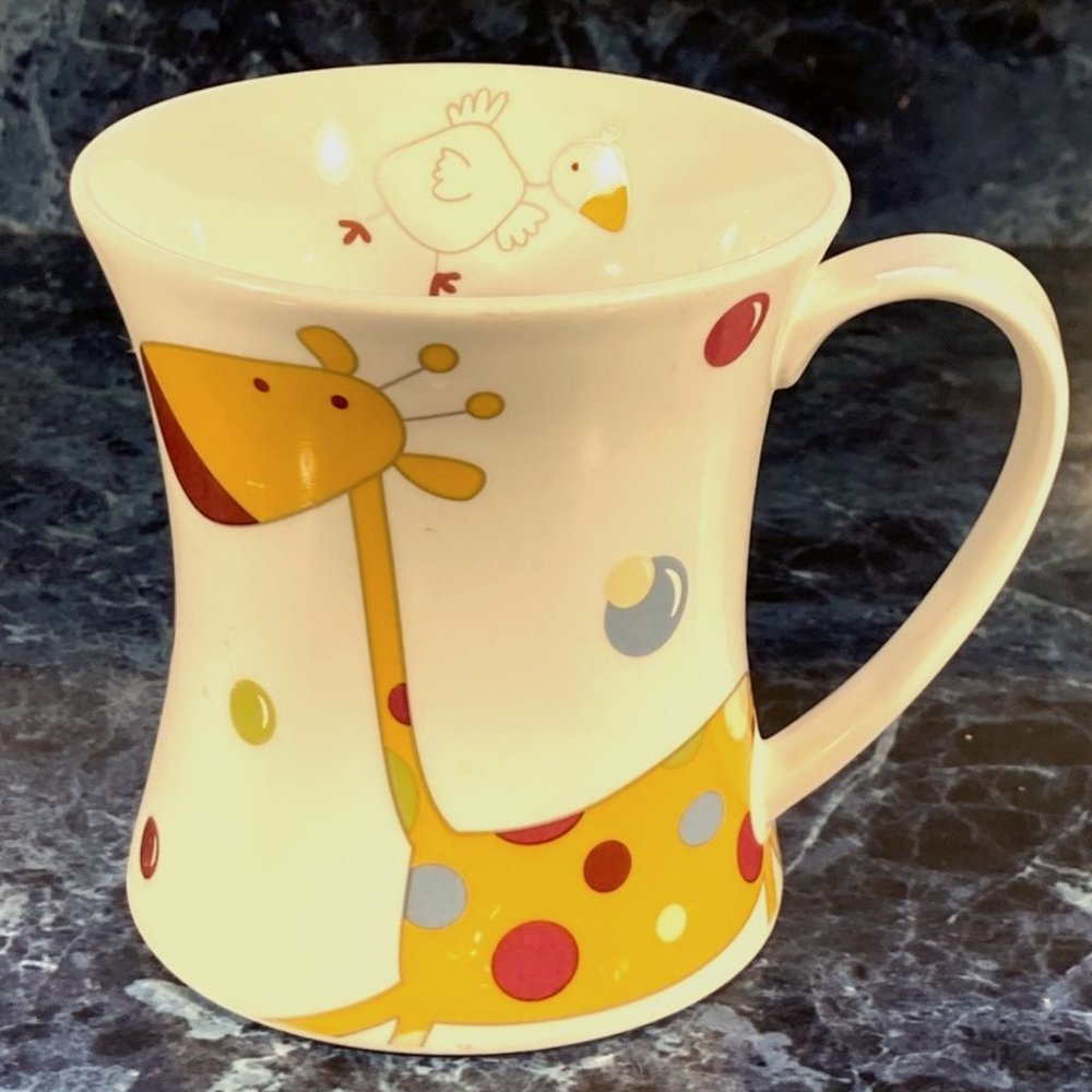 Hankook Mug Cup FINE BONE CHINA 3 3/4" MY FRIENDS-Giraffe w/ duck 10 oz